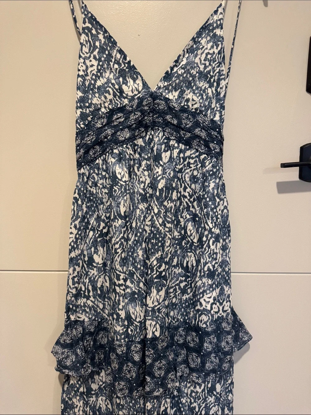 Abercrombie Blue and White Printed Maxi Dress with Ruffle Tiers
